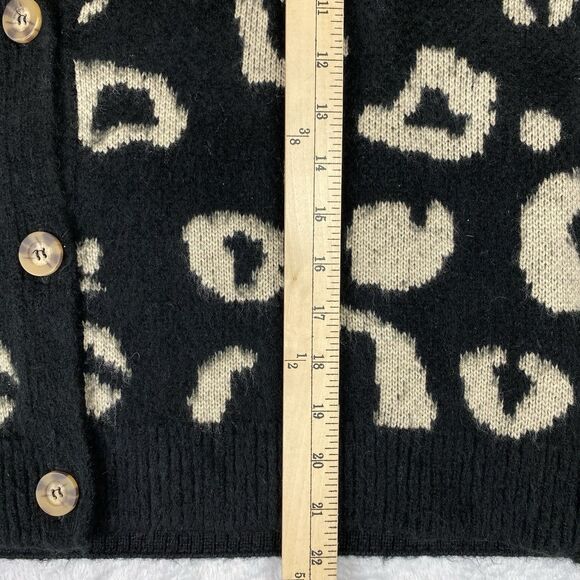 Topshop Boxy Oversized Fit Leopard Cardigan Sweater Black Cream US 4–6 Cozy - Picture 5 of 7